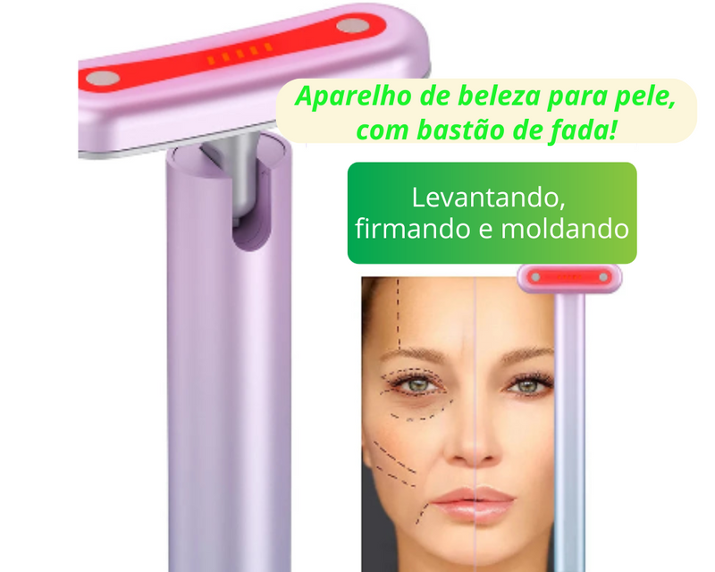 Super Varinha Facial 4 em 1 : Microcorrente, luz vermelha, massagem facial e calor terapêutico. Rejuvenesce, firma e suaviza a pele, promovendo uma aparência radiante e saudável com um único dispositivo.