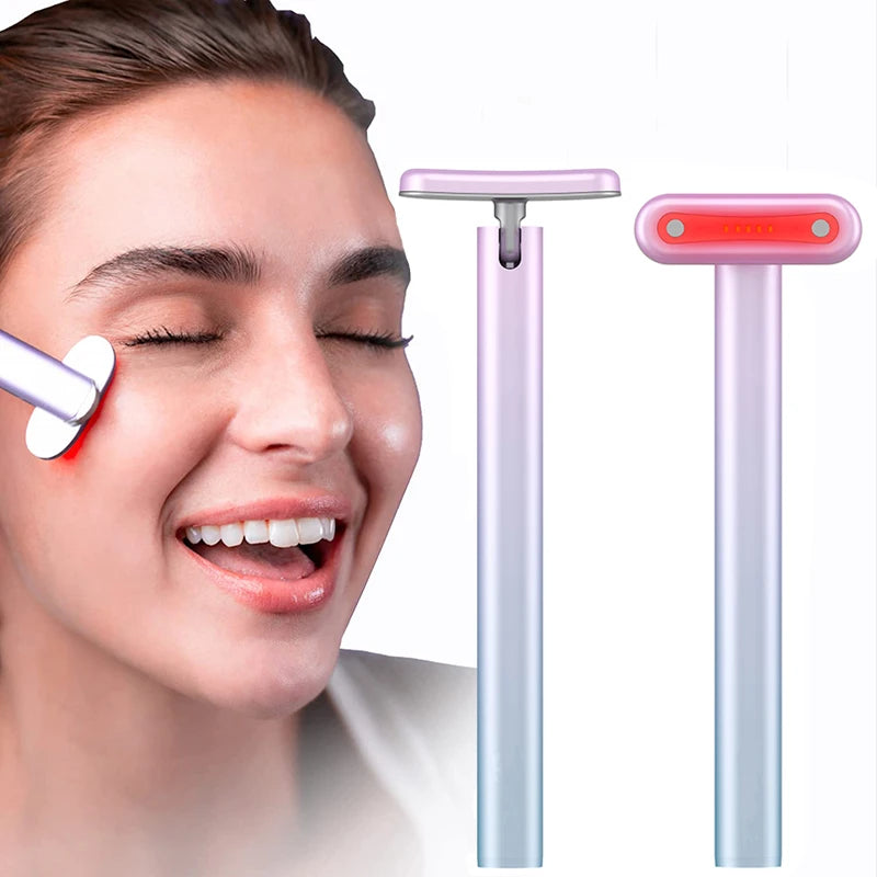 Super Varinha Facial 4 em 1 : Microcorrente, luz vermelha, massagem facial e calor terapêutico. Rejuvenesce, firma e suaviza a pele, promovendo uma aparência radiante e saudável com um único dispositivo.